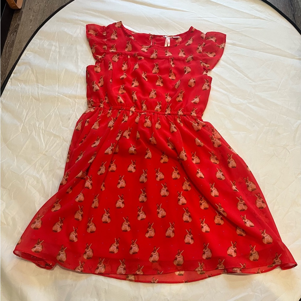 Charming Red Bunny Print Kids Dress